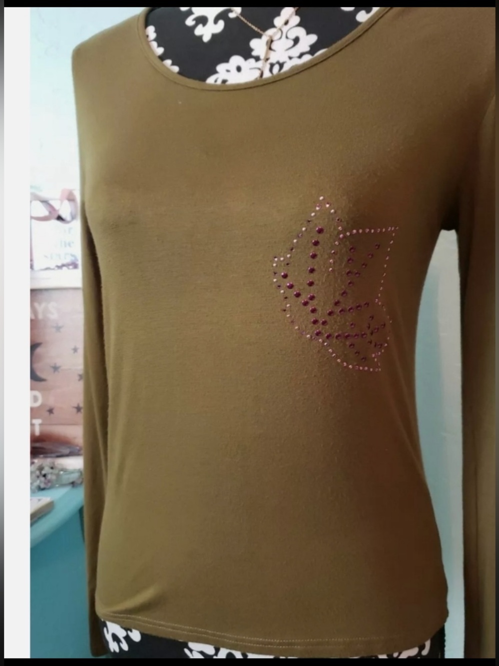 Sonia Rykiel Paris 1970's vintage green viscose top with Fall leaf